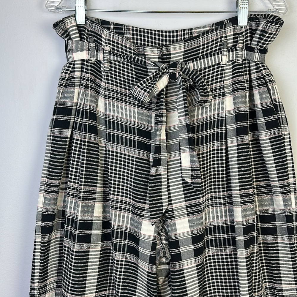 Anthropologie Luca Wide Leg Pant Sz 14 High Waist Pockets Cropped Plaid Textured - Picture 4 of 16